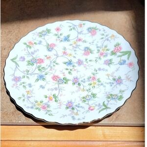 Andrea by Sadek Floral Cake Plate Porcelain Gold Rim Scalloped Made in Japan 10"